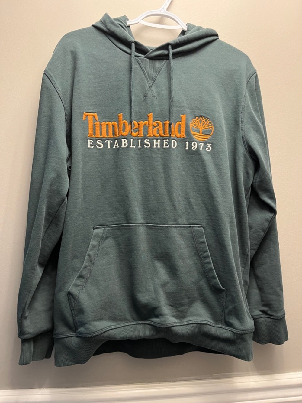Timberland Forest Green Pullover Hoodie with Orange Embroidered Logo
